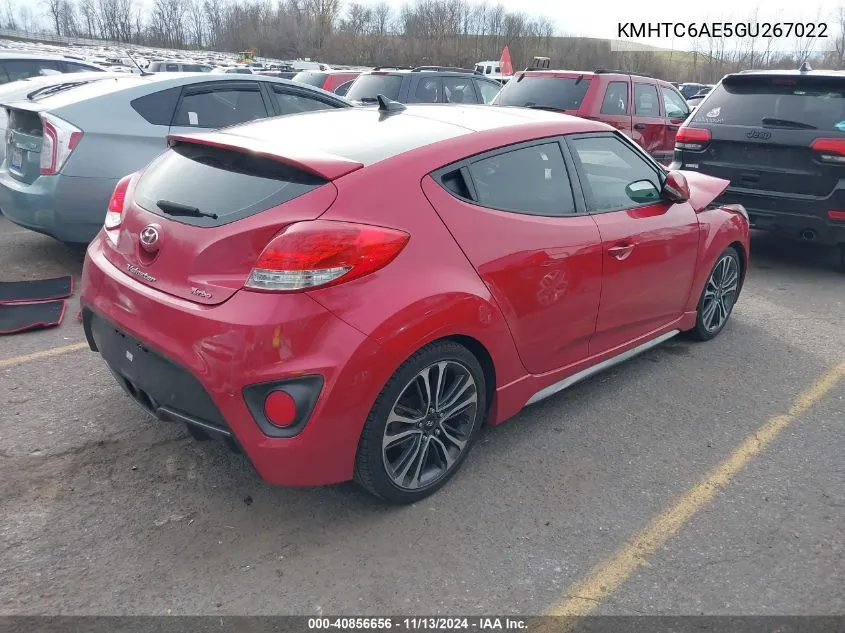 2016 Hyundai Veloster Turbo VIN: KMHTC6AE5GU267022 Lot: 40856656