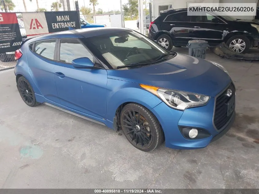 2016 Hyundai Veloster Turbo Rally Edition VIN: KMHTC6AE2GU260206 Lot: 40895818