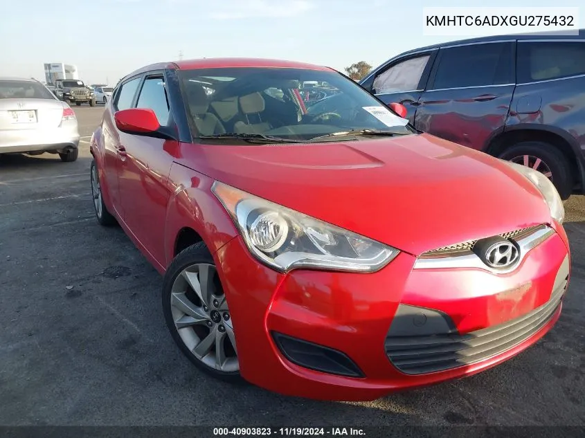 2016 Hyundai Veloster VIN: KMHTC6ADXGU275432 Lot: 40903823