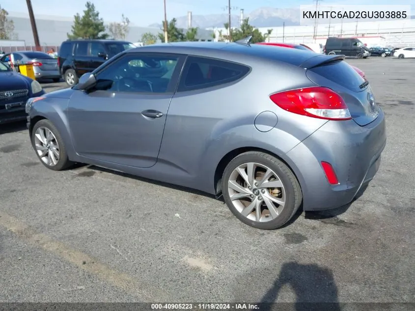 2016 Hyundai Veloster VIN: KMHTC6AD2GU303885 Lot: 40905223