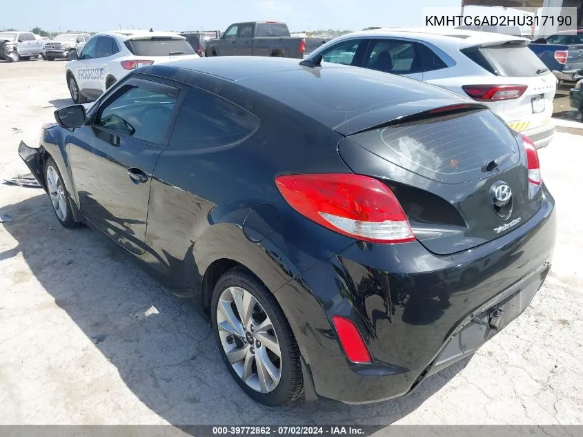 2017 Hyundai Veloster VIN: KMHTC6AD2HU317190 Lot: 39772862