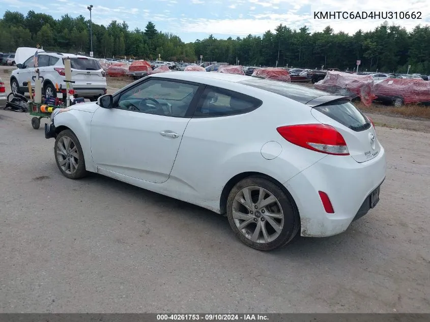 2017 Hyundai Veloster VIN: KMHTC6AD4HU310662 Lot: 40261753