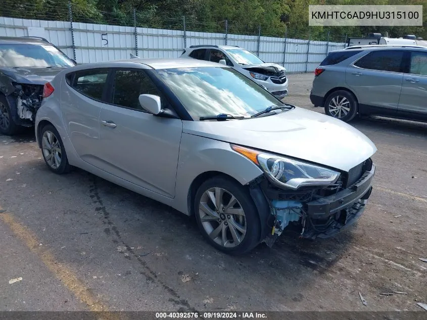 2017 Hyundai Veloster VIN: KMHTC6AD9HU315100 Lot: 40392576