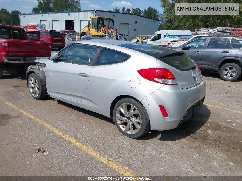 2017 Hyundai Veloster VIN: KMHTC6AD9HU315100 Lot: 40392576