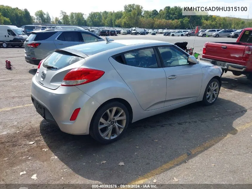 2017 Hyundai Veloster VIN: KMHTC6AD9HU315100 Lot: 40392576