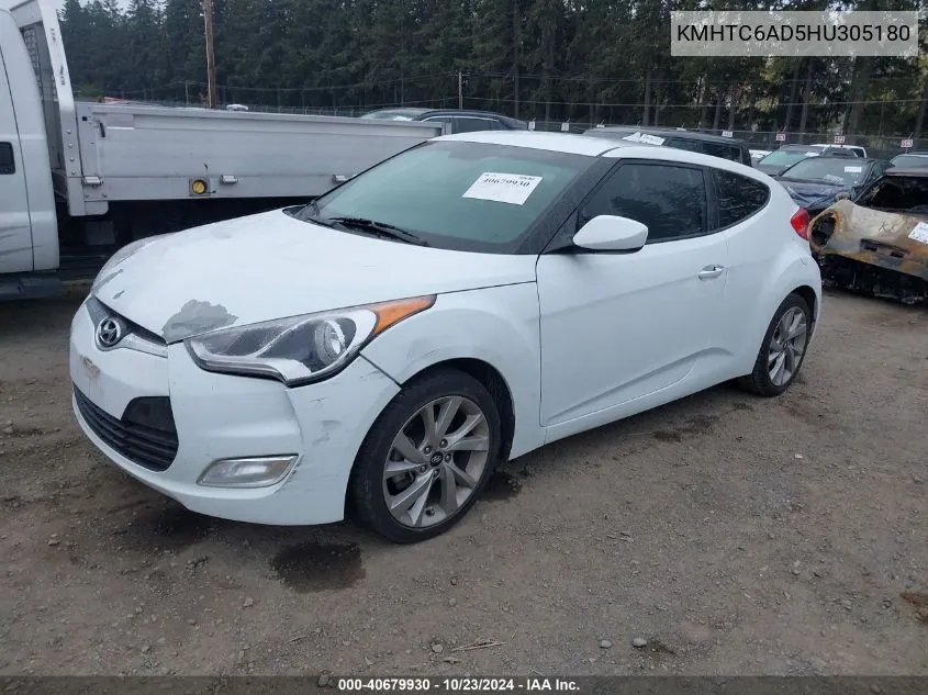 2017 Hyundai Veloster VIN: KMHTC6AD5HU305180 Lot: 40679930