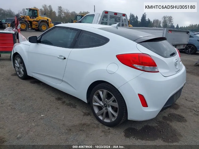 2017 Hyundai Veloster VIN: KMHTC6AD5HU305180 Lot: 40679930