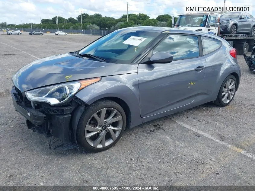 2017 Hyundai Veloster VIN: KMHTC6AD5HU308001 Lot: 40807595