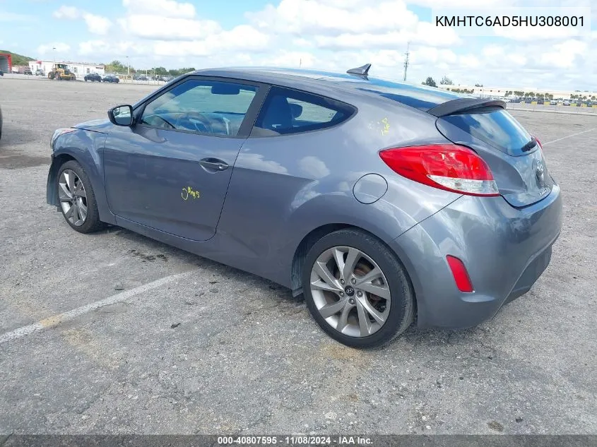 2017 Hyundai Veloster VIN: KMHTC6AD5HU308001 Lot: 40807595