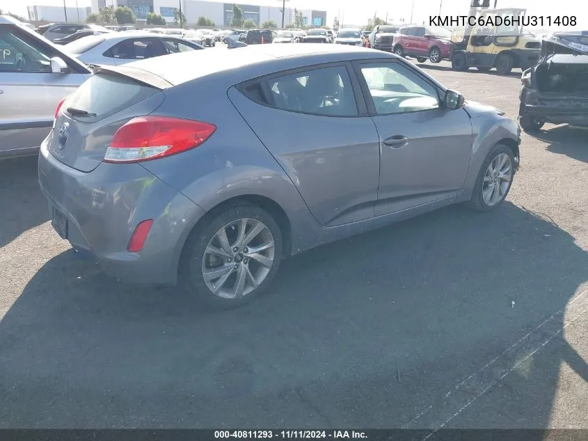 2017 Hyundai Veloster VIN: KMHTC6AD6HU311408 Lot: 40811293