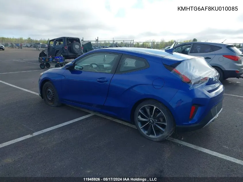 2019 Hyundai Veloster 2.0 Gl VIN: KMHTG6AF8KU010085 Lot: 11945926