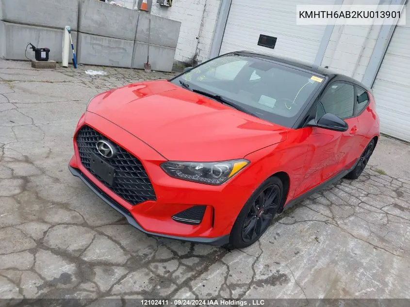 2019 Hyundai Veloster Turbo VIN: KMHTH6AB2KU013901 Lot: 12102411