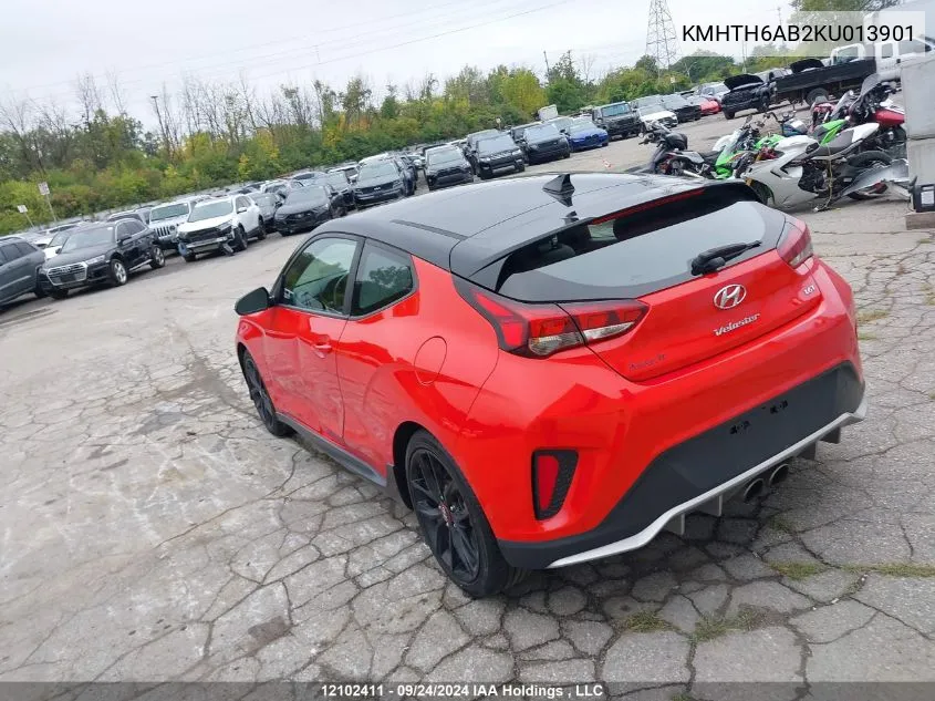 2019 Hyundai Veloster Turbo VIN: KMHTH6AB2KU013901 Lot: 12102411