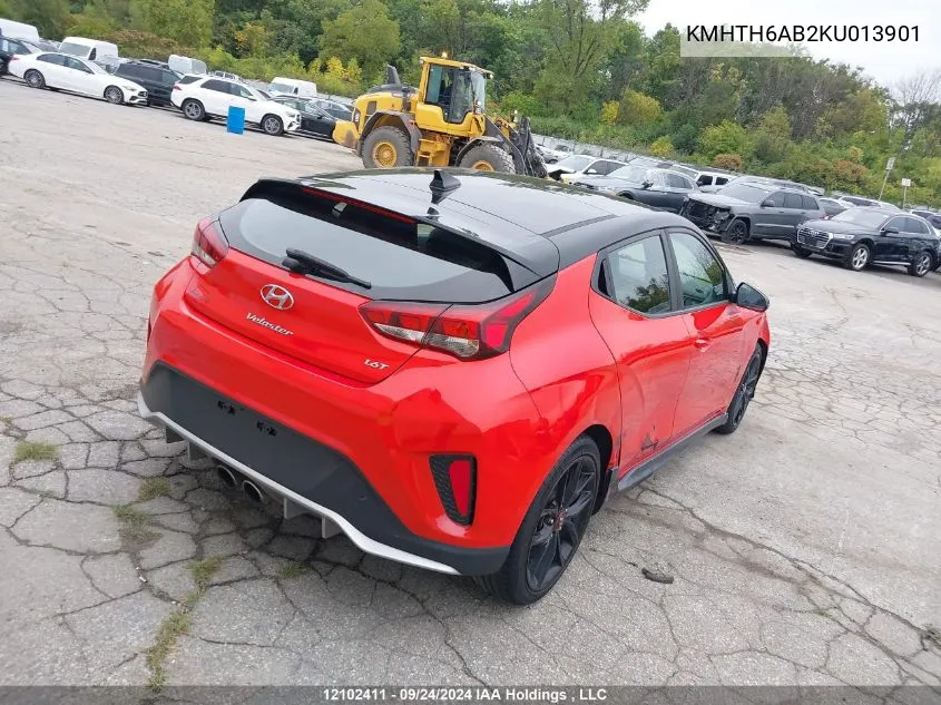 2019 Hyundai Veloster Turbo VIN: KMHTH6AB2KU013901 Lot: 12102411