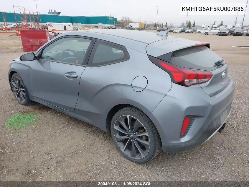 2019 Hyundai Veloster Premium VIN: KMHTG6AF5KU007886 Lot: 30049108