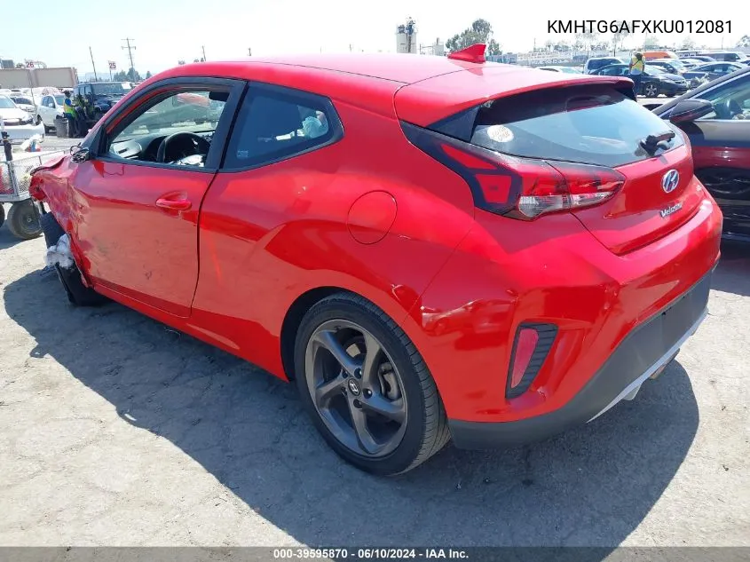 2019 Hyundai Veloster 2.0 VIN: KMHTG6AFXKU012081 Lot: 39595870