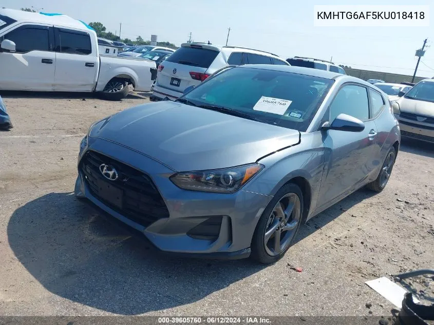 2019 Hyundai Veloster 2.0 VIN: KMHTG6AF5KU018418 Lot: 39605760