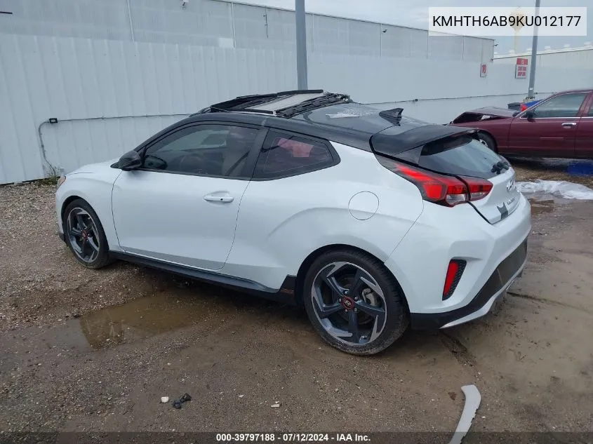 2019 Hyundai Veloster Turbo Ultimate VIN: KMHTH6AB9KU012177 Lot: 39797188