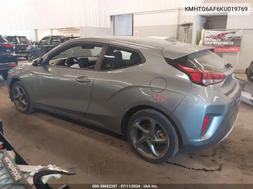 2019 Hyundai Veloster 2.0 VIN: KMHTG6AF6KU019769 Lot: 39852357