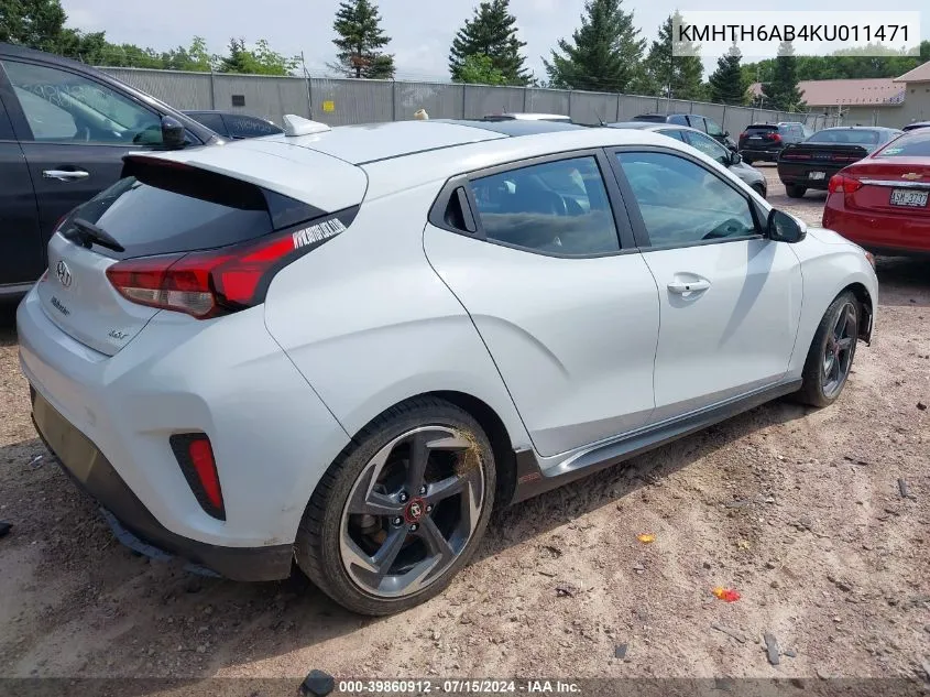 2019 Hyundai Veloster Turbo VIN: KMHTH6AB4KU011471 Lot: 39860912