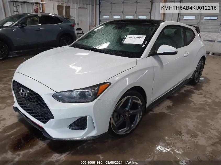 2019 Hyundai Veloster Turbo VIN: KMHTH6AB4KU012216 Lot: 40061990