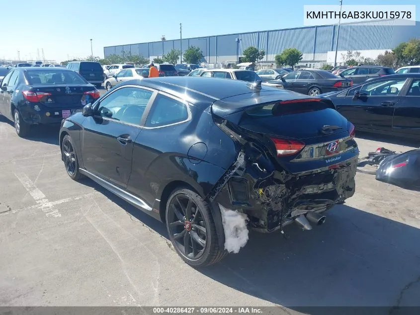 2019 Hyundai Veloster Turbo/Turbo R-Spec/Turbo VIN: KMHTH6AB3KU015978 Lot: 40286427