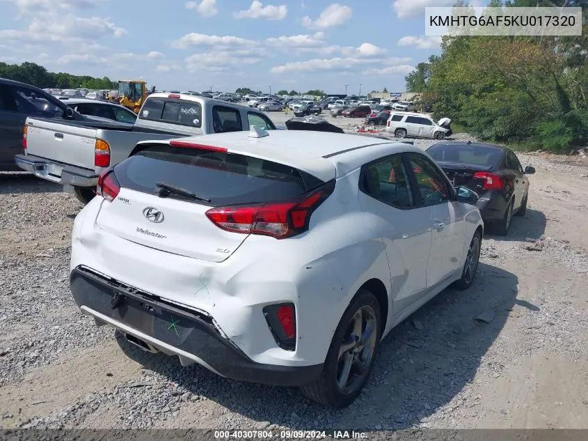 2019 Hyundai Veloster 2.0 VIN: KMHTG6AF5KU017320 Lot: 40307804