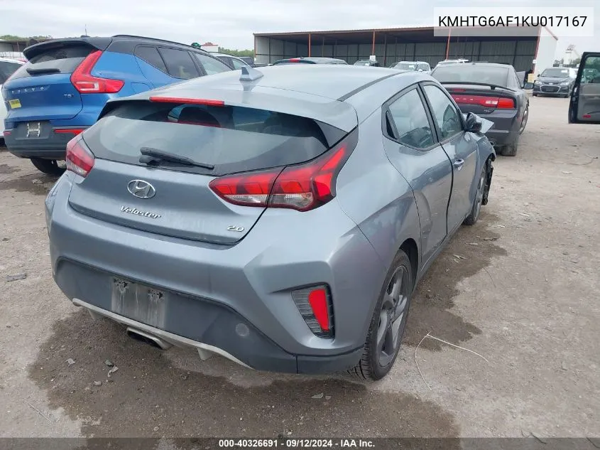 2019 Hyundai Veloster Premium VIN: KMHTG6AF1KU017167 Lot: 40326691