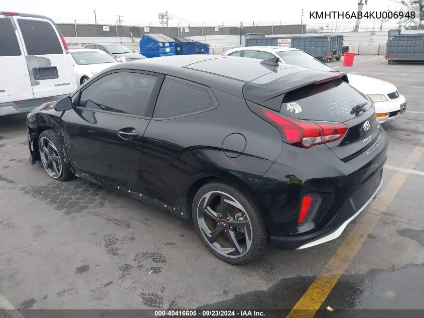 2019 Hyundai Veloster Turbo VIN: KMHTH6AB4KU006948 Lot: 40416605