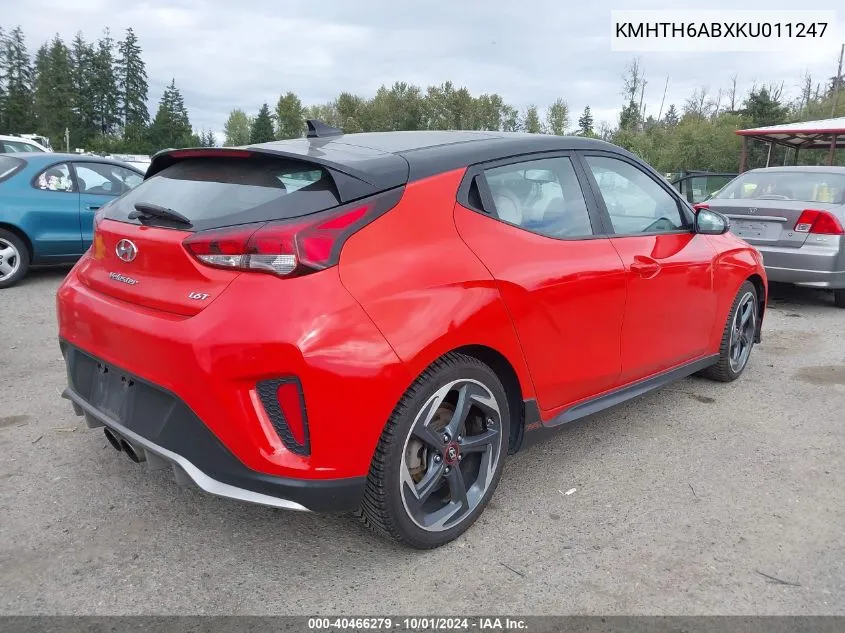 2019 Hyundai Veloster Turbo Ultimate VIN: KMHTH6ABXKU011247 Lot: 40466279