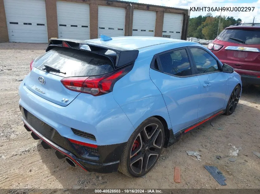 2019 Hyundai Veloster N VIN: KMHT36AH9KU002297 Lot: 40528503