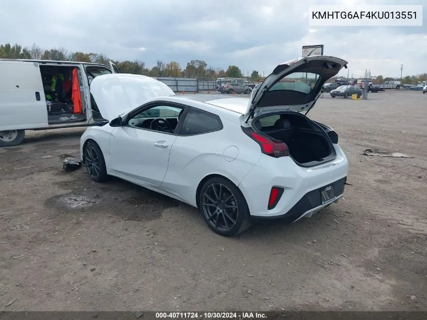 2019 Hyundai Veloster 2.0 Premium VIN: KMHTG6AF4KU013551 Lot: 40711724