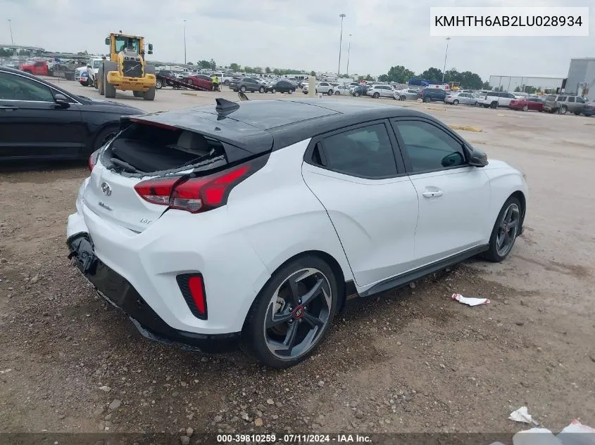 2020 Hyundai Veloster VIN: KMHTH6AB2LU028934 Lot: 39810259