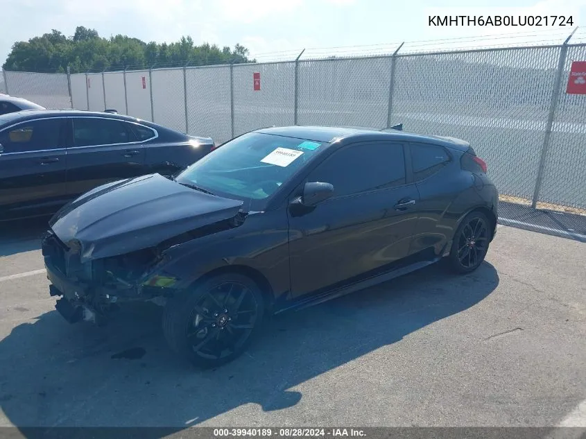 2020 Hyundai Veloster Turbo R-Spec VIN: KMHTH6AB0LU021724 Lot: 39940189