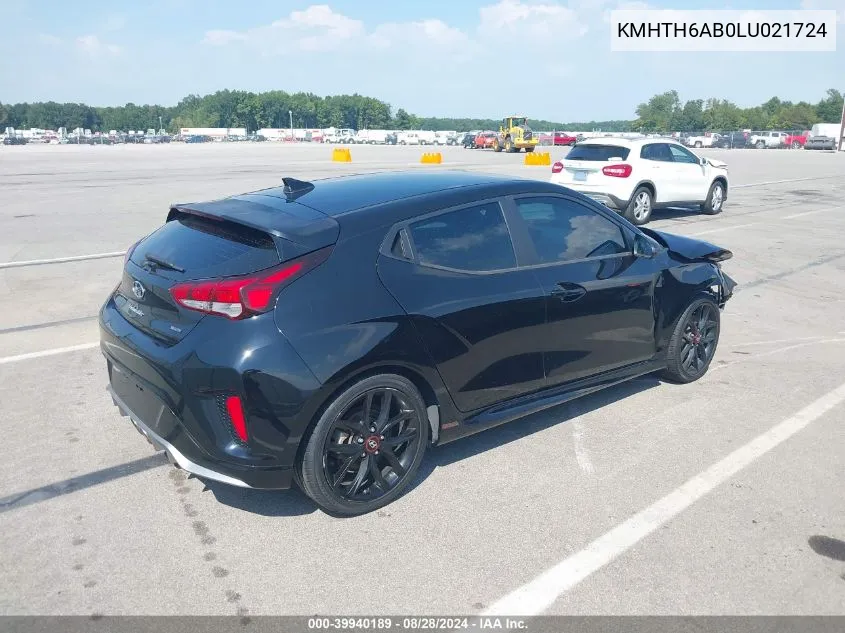 2020 Hyundai Veloster Turbo R-Spec VIN: KMHTH6AB0LU021724 Lot: 39940189