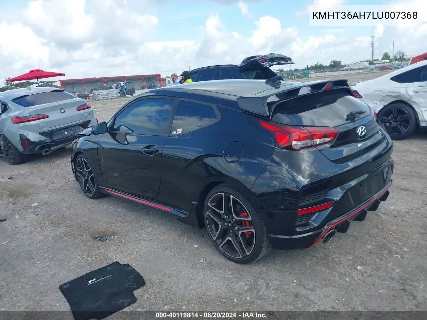 2020 Hyundai Veloster N VIN: KMHT36AH7LU007368 Lot: 40119814