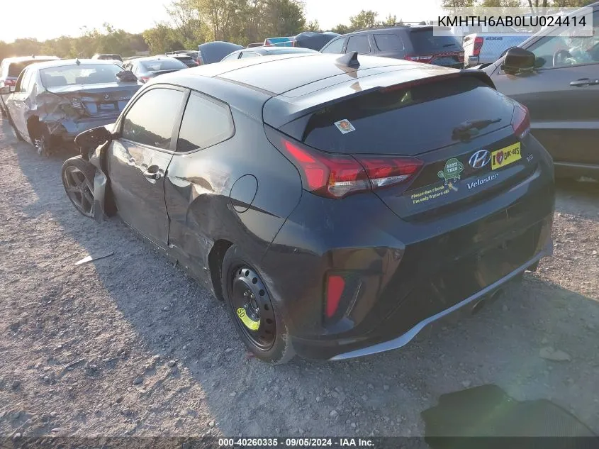 2020 Hyundai Veloster Turbo/Turbo R-Spec/Turbo VIN: KMHTH6AB0LU024414 Lot: 40260335