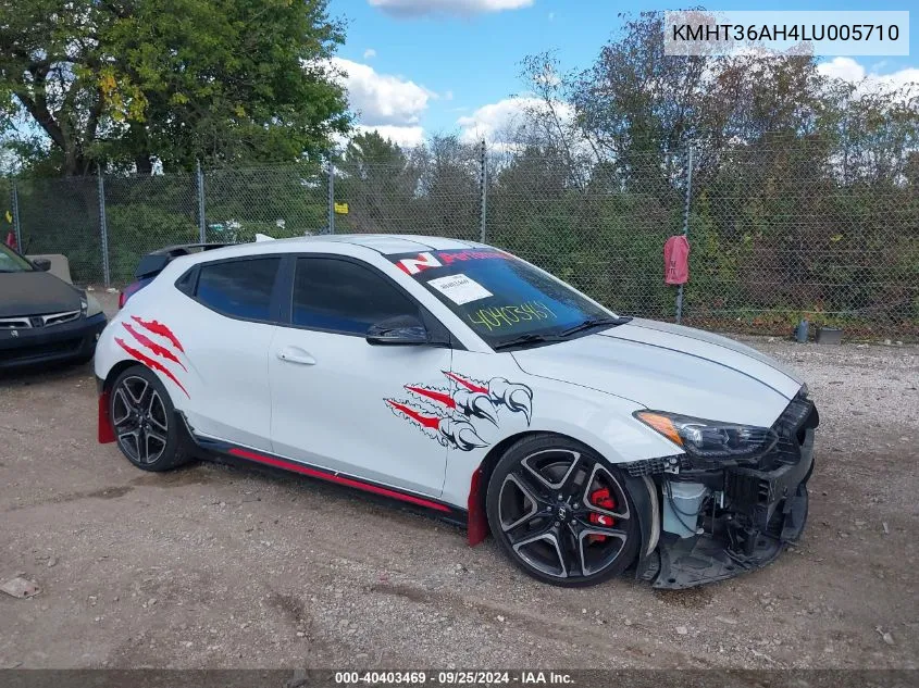 2020 Hyundai Veloster N VIN: KMHT36AH4LU005710 Lot: 40403469