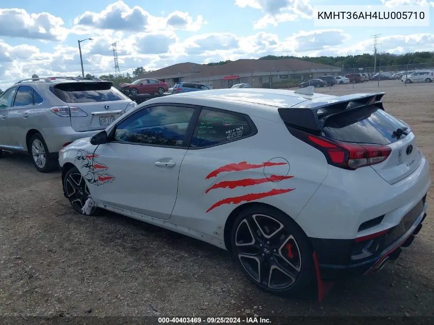 2020 Hyundai Veloster N VIN: KMHT36AH4LU005710 Lot: 40403469