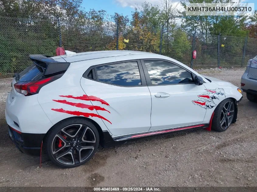 2020 Hyundai Veloster N VIN: KMHT36AH4LU005710 Lot: 40403469