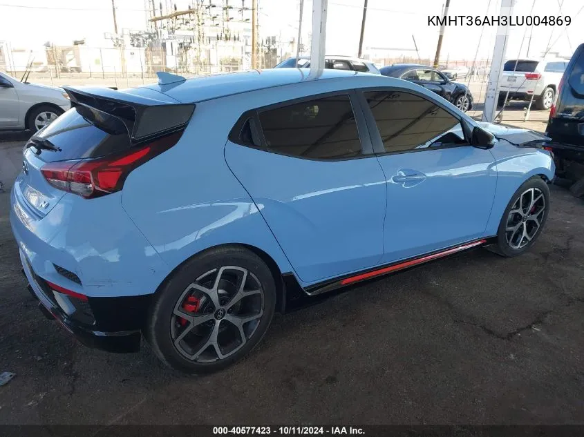 2020 Hyundai Veloster N VIN: KMHT36AH3LU004869 Lot: 40577423