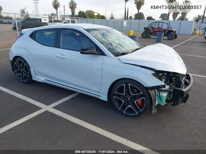 2020 Hyundai Veloster N VIN: KMHT36AH1LU003557 Lot: 40730339