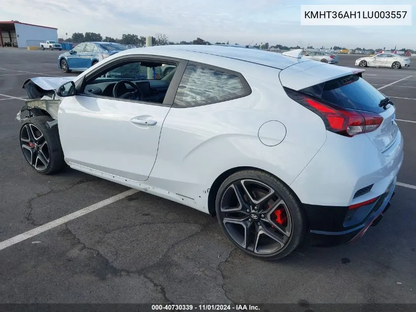 2020 Hyundai Veloster N VIN: KMHT36AH1LU003557 Lot: 40730339