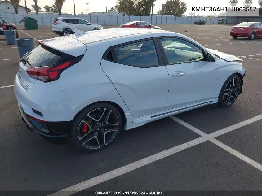 2020 Hyundai Veloster N VIN: KMHT36AH1LU003557 Lot: 40730339