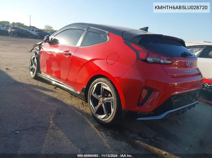 2020 Hyundai Veloster Turbo Ultimate VIN: KMHTH6AB5LU028720 Lot: 40860492