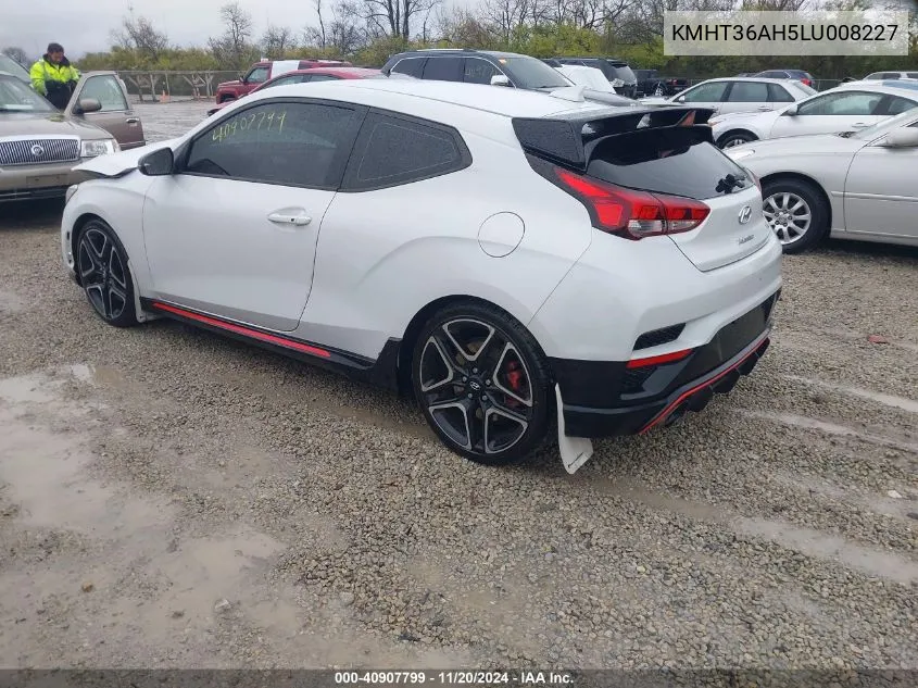 2020 Hyundai Veloster N VIN: KMHT36AH5LU008227 Lot: 40907799