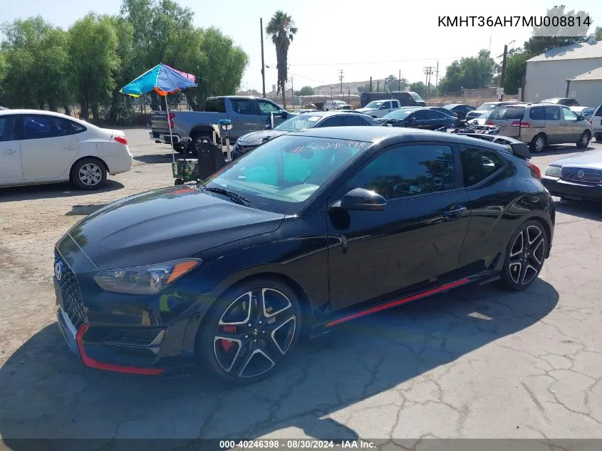 2021 Hyundai Veloster N VIN: KMHT36AH7MU008814 Lot: 40246398