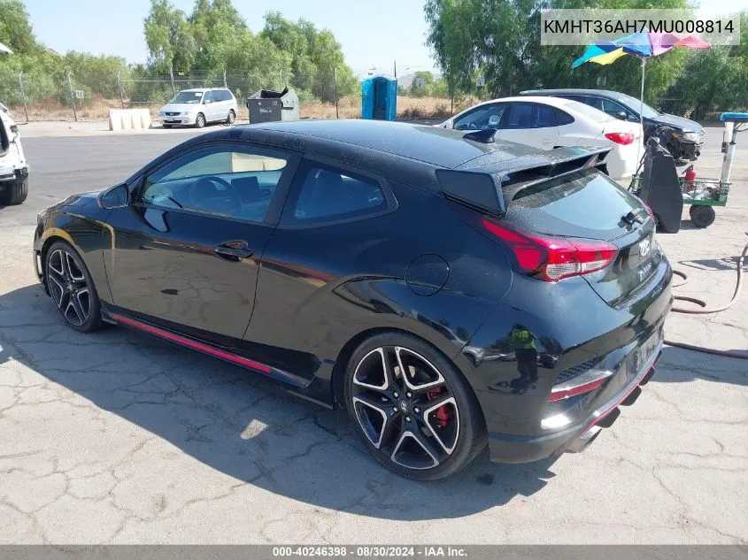 2021 Hyundai Veloster N VIN: KMHT36AH7MU008814 Lot: 40246398