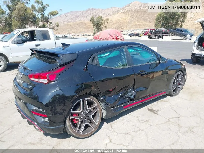 2021 Hyundai Veloster N VIN: KMHT36AH7MU008814 Lot: 40246398