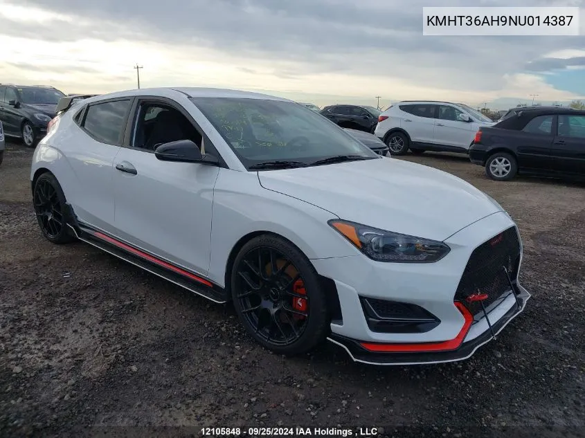 2022 Hyundai Veloster N VIN: KMHT36AH9NU014387 Lot: 12105848